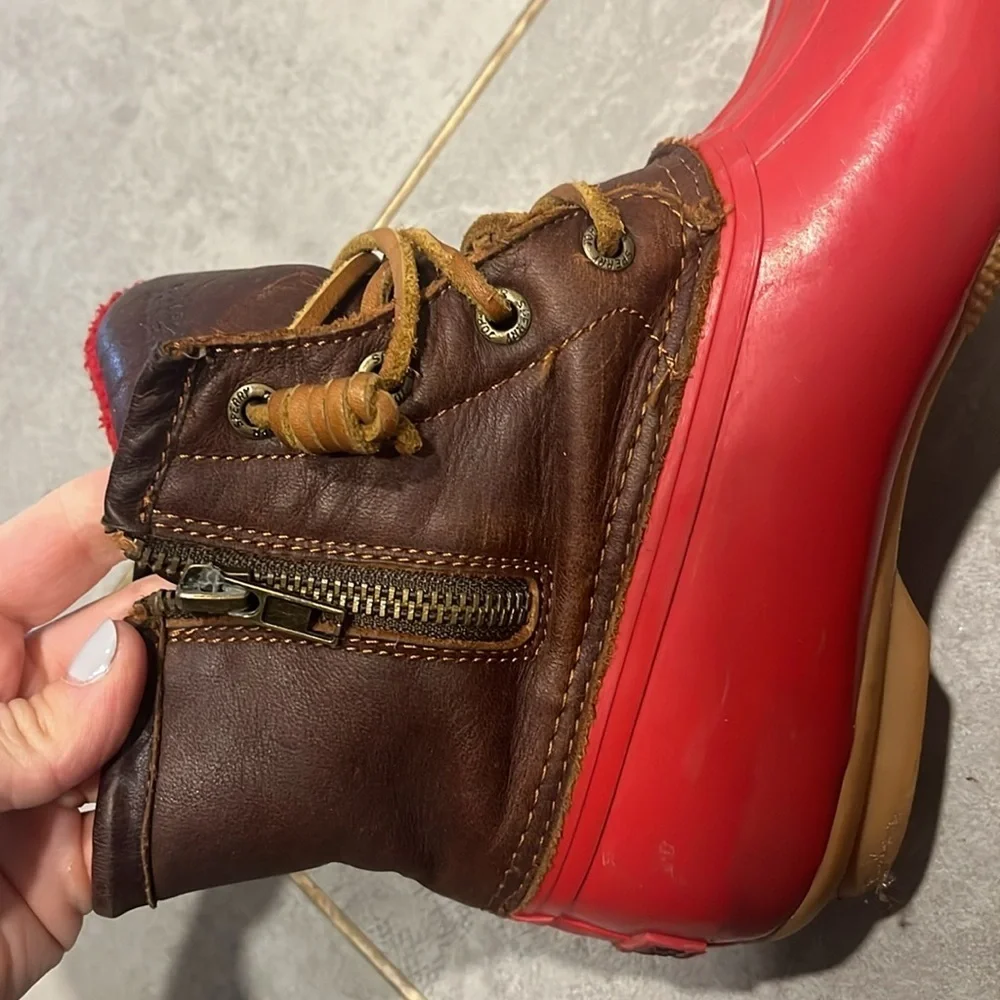 Red sperry boots